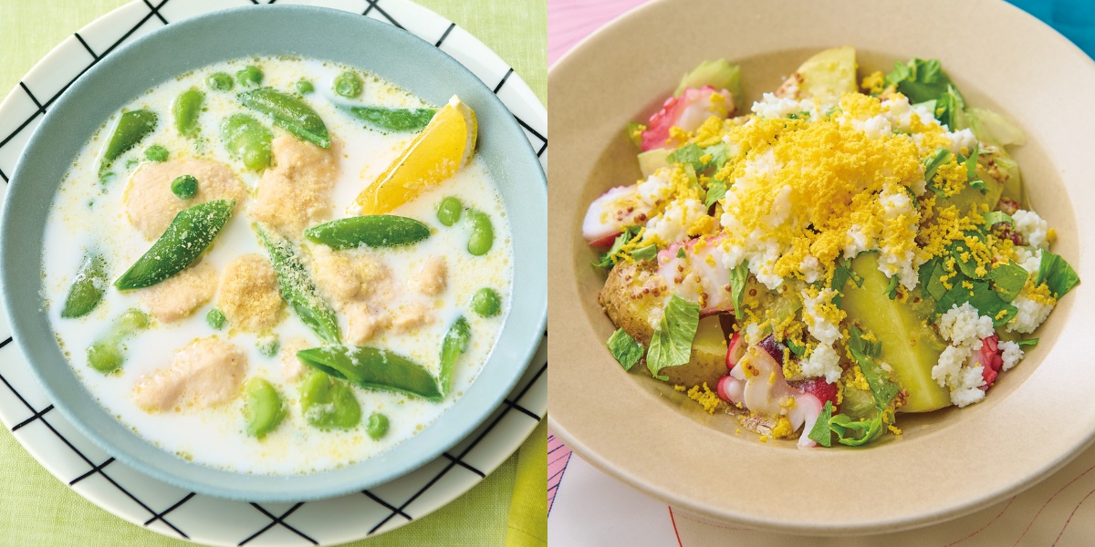 人気の春野菜レシピ！ おかずにもなる、春のスープとミモザサラダをご